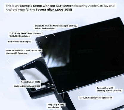 13.3 Inch Car Tablet - Wireless Apple CarPlay/Android Auto